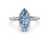 White gold Fancy Blue Marquise Cut Diamond Brilliant Solitaire Ring with Pavé Band and Four-Prong Setting_4