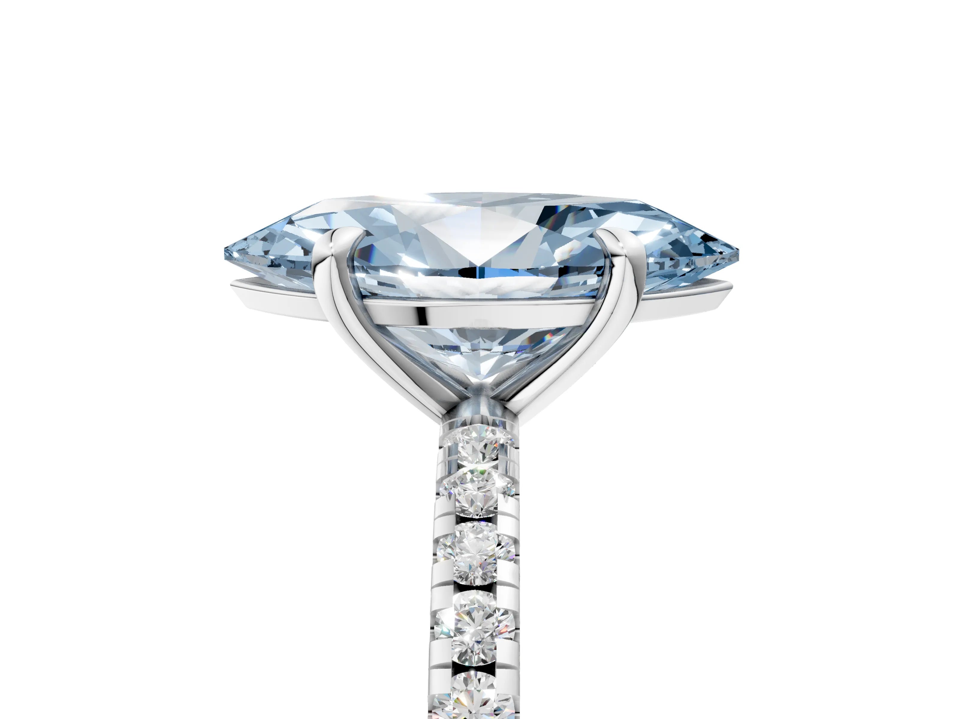 White gold Fancy Blue Marquise Cut Diamond Brilliant Solitaire Ring with Pavé Band and Four-Prong Setting_5