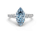 White gold Fancy Blue Marquise Cut Diamond Cathedral Solitaire Ring with Round  Pavé Band_167
