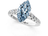 White gold Fancy Blue Marquise Cut Diamond Cathedral Solitaire Ring with Round  Pavé Band_168