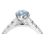 White gold Fancy Blue Marquise Cut Diamond Cathedral Solitaire Ring with Round  Pavé Band_175