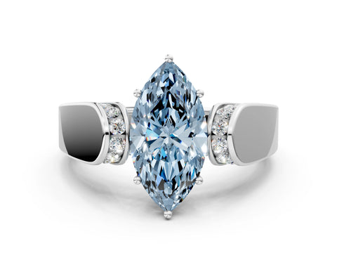 White gold Fancy Blue Marquise Cut Diamond Channel Set Solitaire Ring with Four-Prong Setting_36