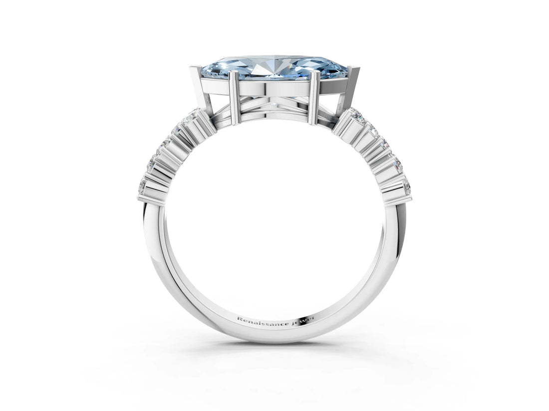 White gold Fancy Blue Marquise Cut Diamond Cluster Pavé Band with Four-Prong Setting_15