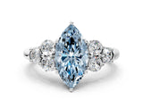 White gold Fancy Blue Marquise  Cut Diamond Cluster Ring with Round Accent Stones and Prong Setting on a Classic Band_49