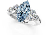 White gold Fancy Blue Marquise  Cut Diamond Cluster Ring with Round Accent Stones and Prong Setting on a Classic Band_50
