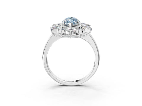 White gold Fancy Blue Marquise Cut Diamond Cluster Ring with Round and Baguette Stones, Split Shank Band, Prong Setting_15