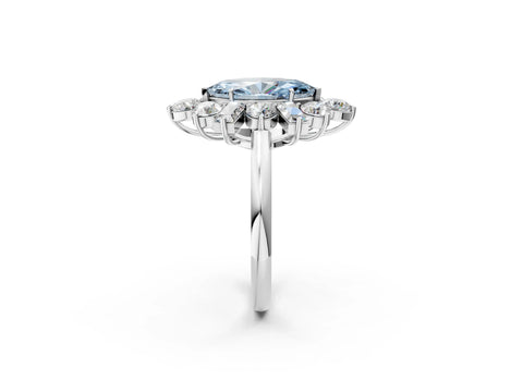 White gold Fancy Blue Marquise Cut Diamond Cluster Ring with Round and Baguette Stones, Split Shank Band, Prong Setting_2
