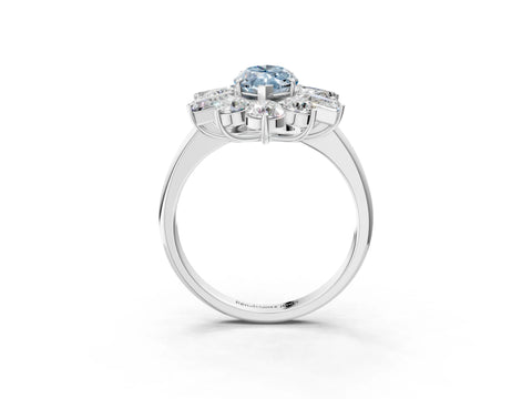 White gold Fancy Blue Marquise Cut Diamond Cluster Ring with Round and Baguette Stones, Split Shank Band, Prong Setting_3