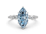 White gold Fancy Blue Marquise Cut Diamond Cluster Side Stone Solitaire Ring with Prong Setting_77