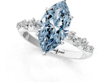 White gold Fancy Blue Marquise Cut Diamond Cluster Side Stone Solitaire Ring with Prong Setting_78