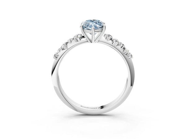 White gold Fancy Blue Marquise Cut Diamond Cluster Side Stone Solitaire Ring with Prong Setting