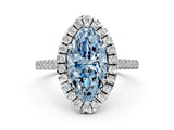 White gold Fancy Blue Marquise Cut Diamond Cushion Halo Ring with Pavé Band_12