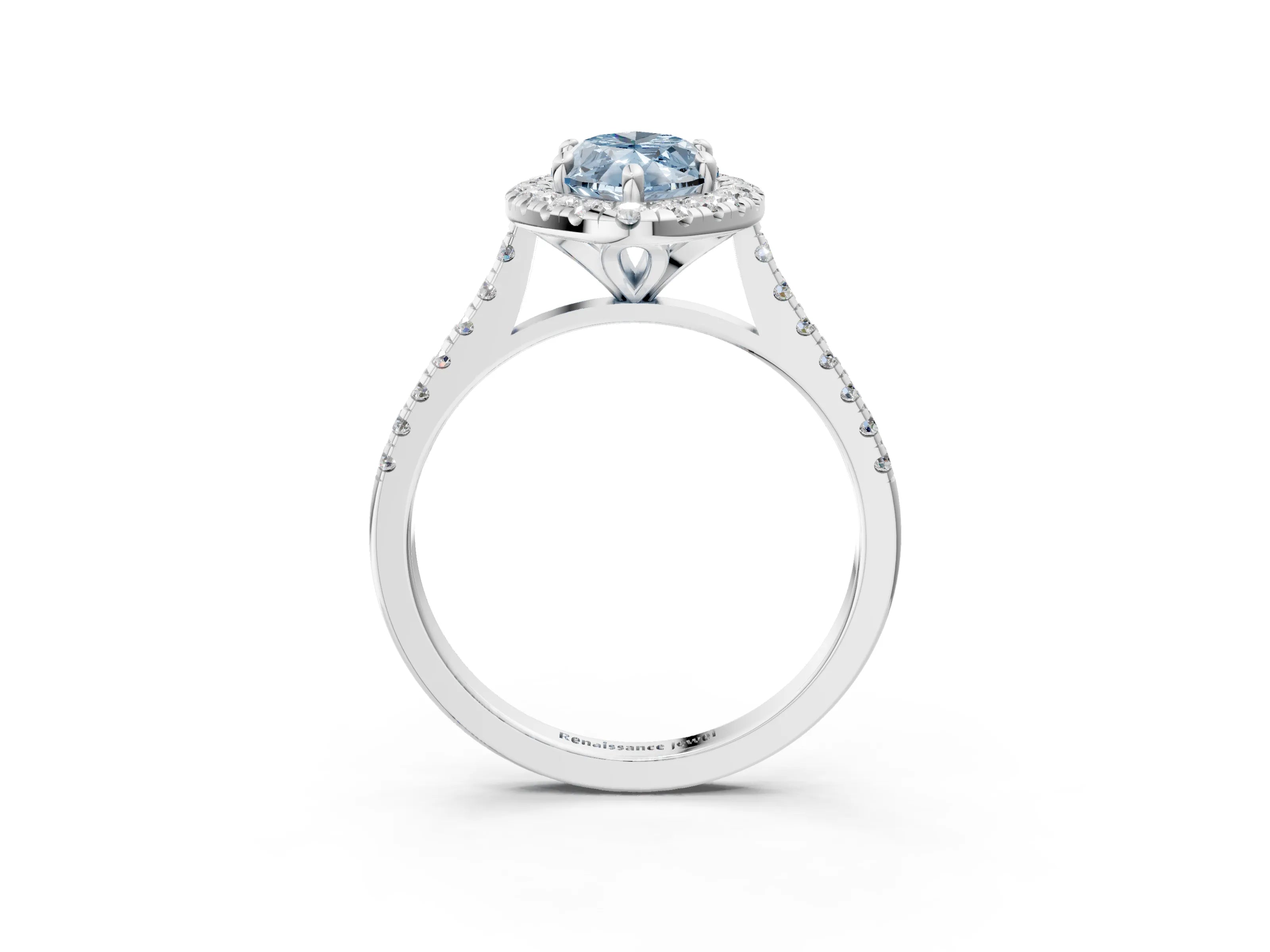 White gold Fancy Blue Marquise Cut Diamond Cushion Halo Ring with Pavé Band_15