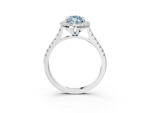 White gold Fancy Blue Marquise Cut Diamond Cushion Halo Ring with Pavé Band_15