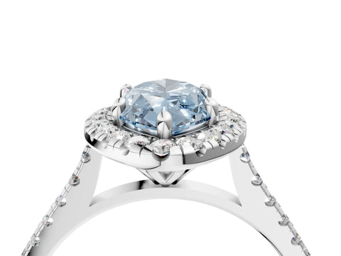 White gold Fancy Blue Marquise Cut Diamond Cushion Halo Ring with Pavé Band_16