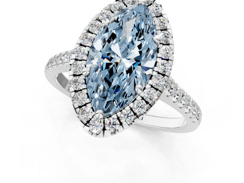 White gold Fancy Blue Marquise Cut Diamond Cushion Halo Ring with Pavé Band_1