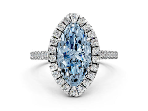 White gold Fancy Blue Marquise Cut Diamond Cushion Halo Ring with Pavé Band_21