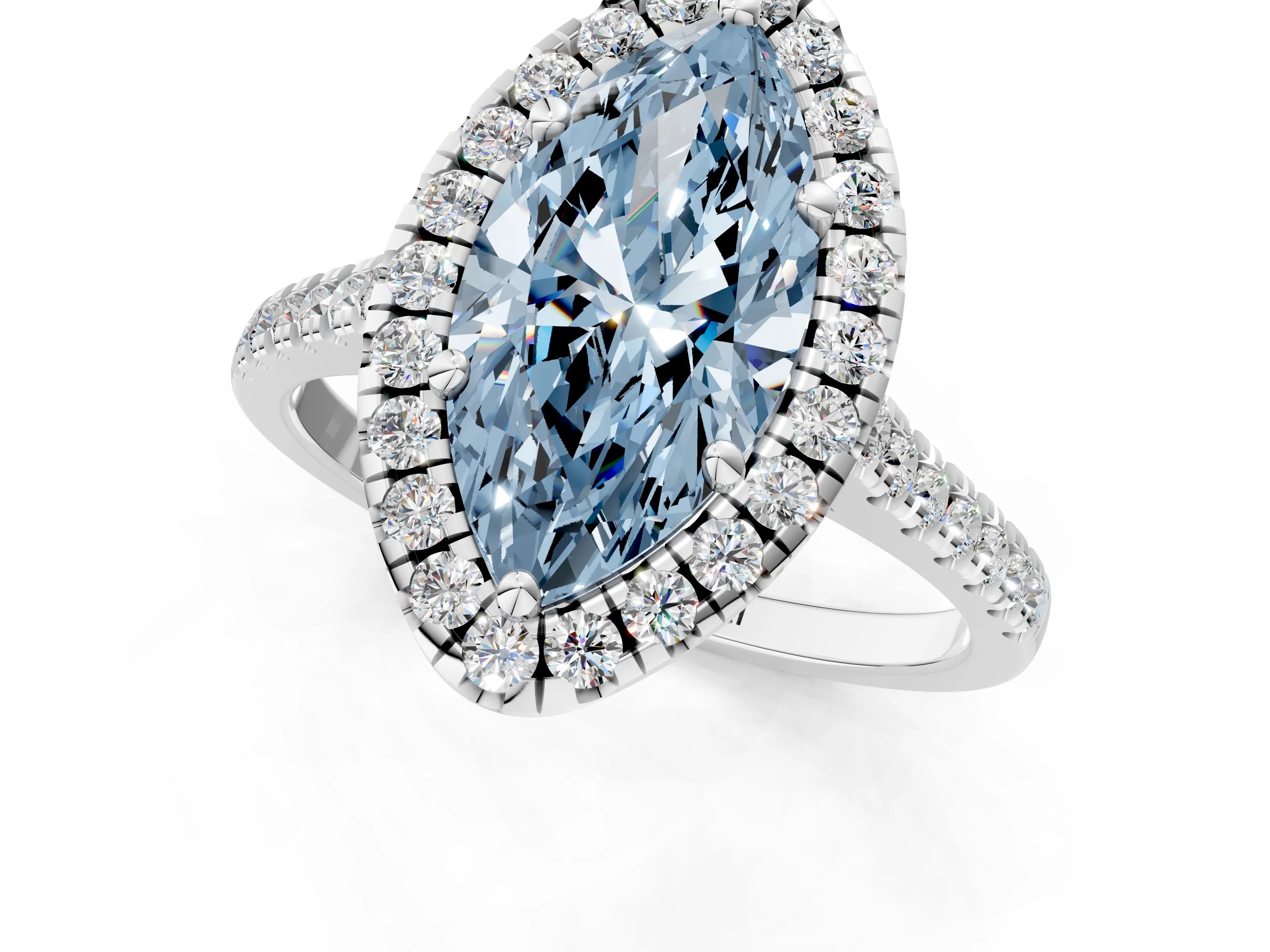 White gold Fancy Blue Marquise Cut Diamond Cushion Halo Ring with Pavé Band_22