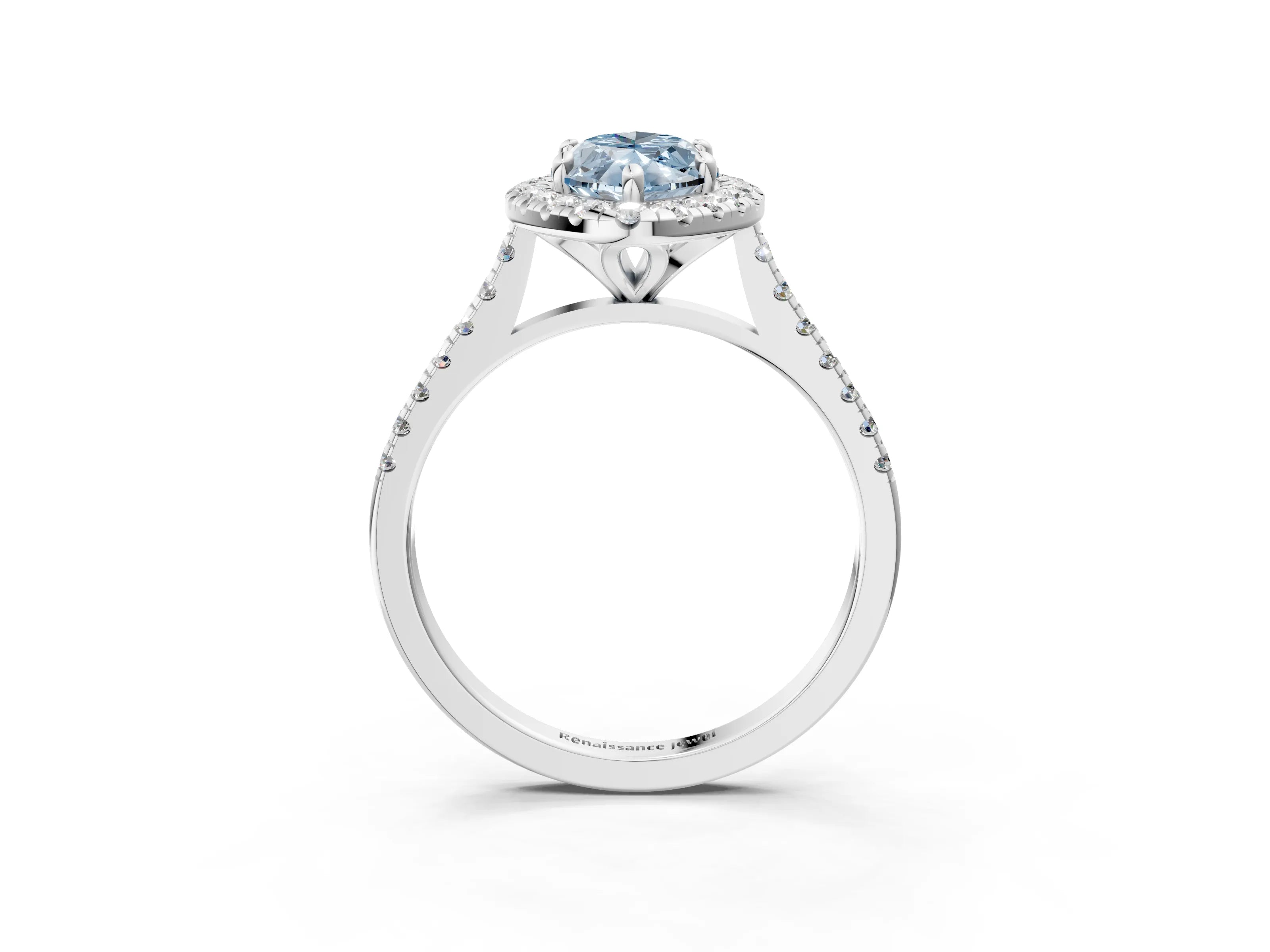 White gold Fancy Blue Marquise Cut Diamond Cushion Halo Ring with Pavé Band_24