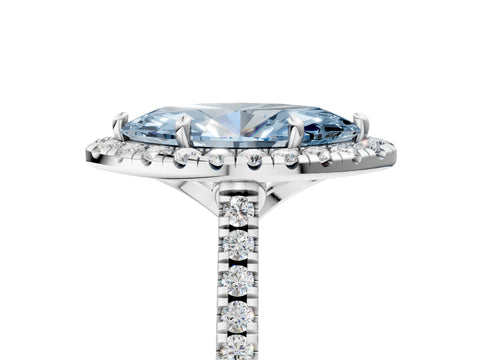 White gold Fancy Blue Marquise Cut Diamond Cushion Halo Ring with Pavé Band_26