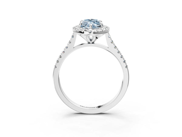 Platinum Fancy Blue Marquise Cut Diamond Cushion Halo Ring with Pavé Band