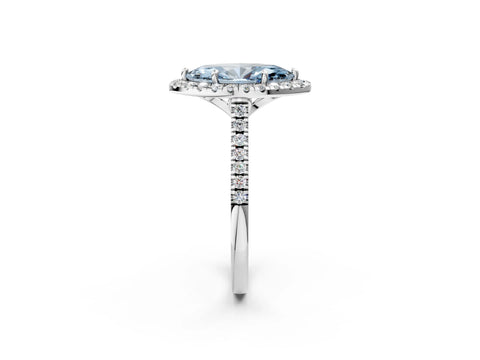 White gold Fancy Blue Marquise Cut Diamond Cushion Halo Ring with Pavé Band_2