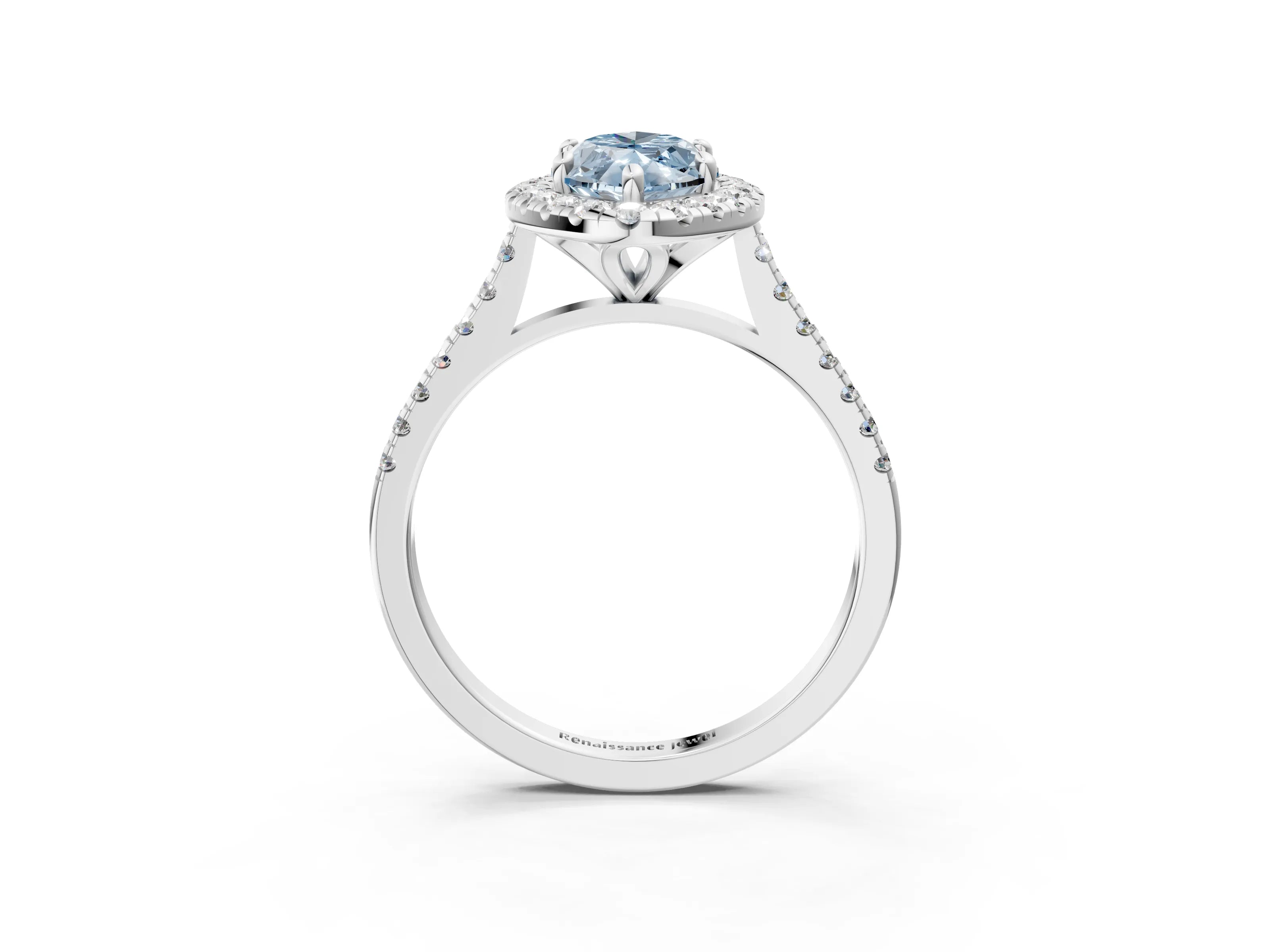 White gold Fancy Blue Marquise Cut Diamond Cushion Halo Ring with Pavé Band_3