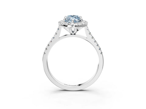 White gold Fancy Blue Marquise Cut Diamond Cushion Halo Ring with Pavé Band_3