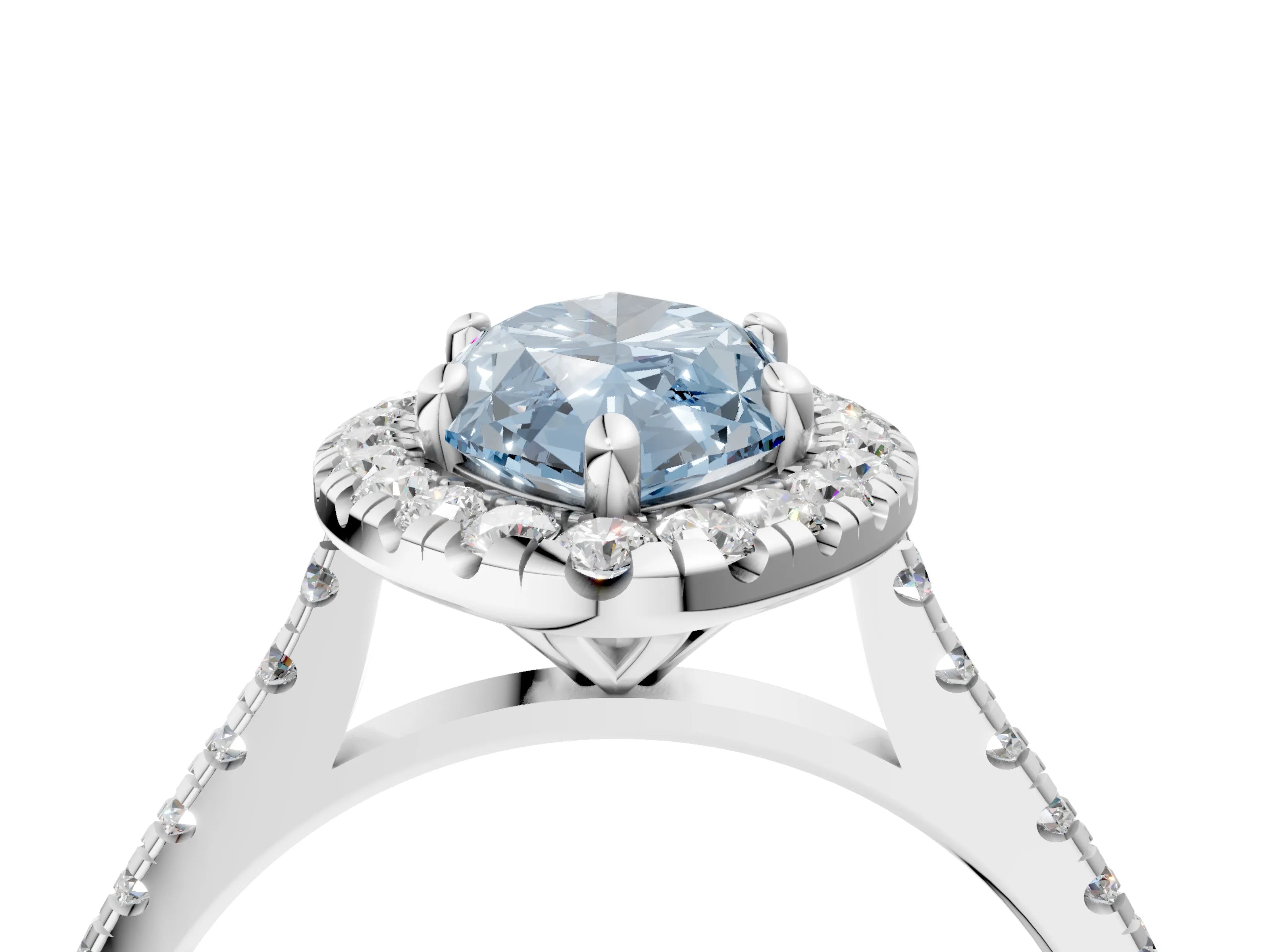 White gold Fancy Blue Marquise Cut Diamond Cushion Halo Ring with Pavé Band_4