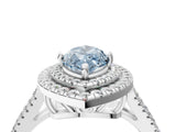 White gold Fancy Blue Marquise Cut Diamond Double Halo Ring with Pavé Band and Prong Setting_78