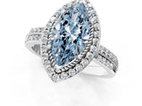 White gold Fancy Blue Marquise Cut Diamond Double Halo Ring with Split Shank and Four-Prong Setting_1