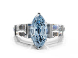 White gold Fancy Blue Marquise Cut Diamond Engagement Ring with Baguette Side Stones and Channel Set Band_32