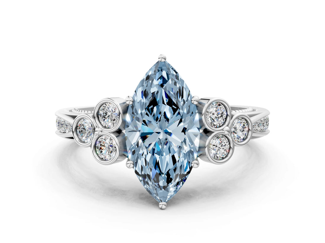 White gold Fancy Blue Marquise  Cut Diamond Engagement Ring with Bezel Set Round Side Stones and Prong Setting_51