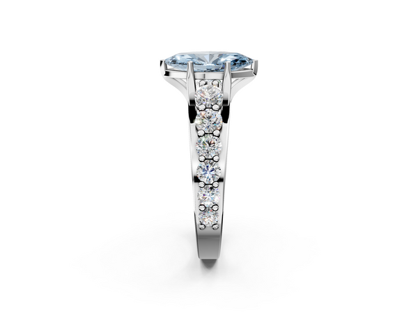 White gold Fancy Blue Marquise Cut Diamond Engagement Ring with Pavé Band and Four-Prong Setting