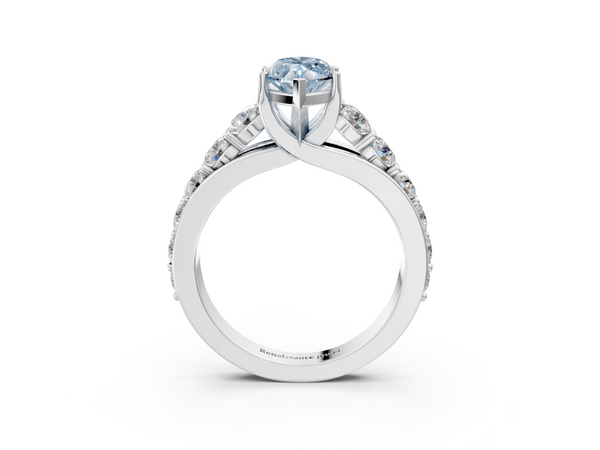 White gold Fancy Blue Marquise Cut Diamond Engagement Ring with Pavé Band and Four-Prong Setting