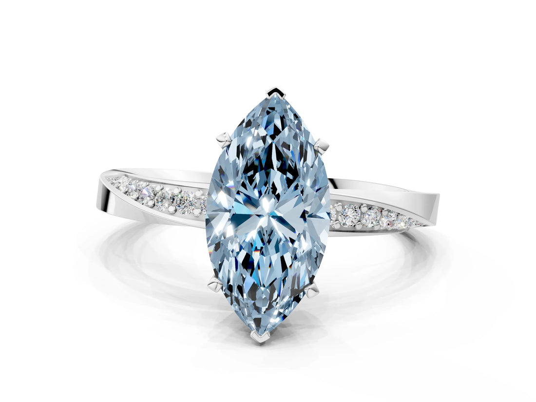 White gold Fancy Blue Marquise Cut Diamond Engagement Ring with Side Stone Accents and Four-Prong Setting_24
