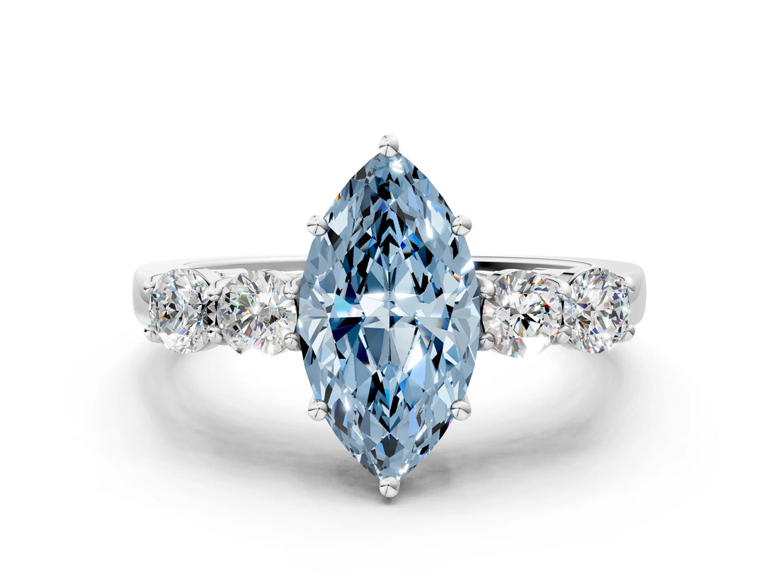 White gold Fancy Blue Marquise  Cut Diamond Five-Stone Prong Set White Gold Ring_31