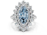 White gold Fancy Blue Marquise Cut Diamond Floral Double Halo Engagement Ring with Prong Setting_24
