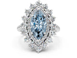 White gold Fancy Blue Marquise Cut Diamond Floral Double Halo Engagement Ring with Prong Setting_97