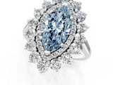 White gold Fancy Blue Marquise Cut Diamond Floral Double Halo Engagement Ring with Prong Setting_98