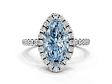 White gold Fancy Blue Marquise  Cut Diamond Floral Halo Engagement Ring with Pavé Band and Prong Setting_49