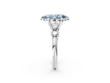 White gold Fancy Blue Marquise  Cut Diamond Floral Halo Engagement Ring with Shared Prong Setting 2