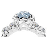 White gold Fancy Blue Marquise  Cut Diamond Floral Halo Engagement Ring with Shared Prong Setting 4