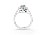 White gold Fancy Blue Marquise Cut Diamond Floral Halo Ring with Pavé Band and Prong Setting_10