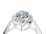 White gold Fancy Blue Marquise Cut Diamond Floral Halo Ring with Pavé Band and Prong Setting_11