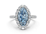 White gold Fancy Blue Marquise Cut Diamond Floral Halo Ring with Pavé Band and Prong Setting_7