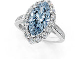 White gold Fancy Blue Marquise Cut Diamond Floral Halo Ring with Pavé Band and Prong Setting_8