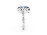 White gold Fancy Blue Marquise Cut Diamond Floral Halo Ring with Pavé Band and Prong Setting_9