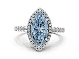 White gold Fancy Blue Marquise Cut Diamond Halo Engagement Ring with Pavé Band and Prong Setting_39