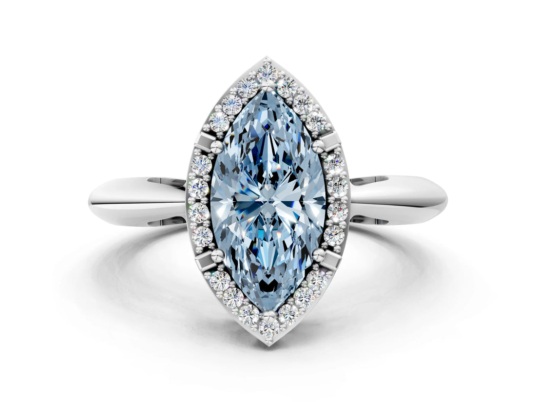 White gold Fancy Blue Marquise  Cut Diamond Halo Engagement Ring with Split Shank and Four-Prong Setting_89